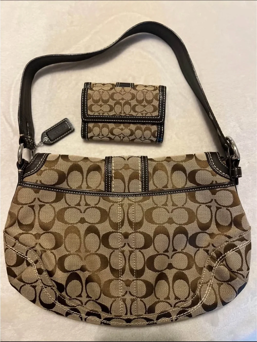 Coach Vintage SoHo Brown & Tan Signature Canvas Shoulder Bag with Buckle Wallet